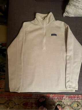 Patagonia Fleece Pullover Quarter Zip Sweatshirt in Oyster White